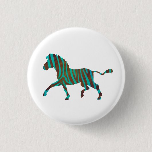 Zebra Brown en Blauwgroen Print Silhouette Ronde Button 3,2 Cm (Voorkant)