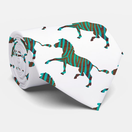 Zebra Brown en Blauwgroen Print Silhouette Stropdas (Opgerold)