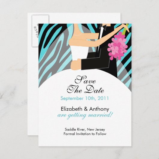 Zebra bruid bruidegom save the date BRIEFKAART! Aankondigingskaart (Voorkant / Achterkant)