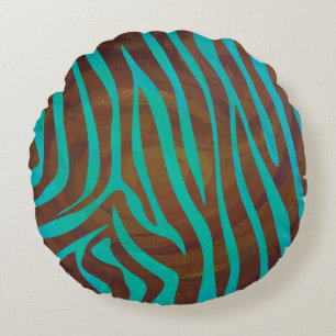 Zebra bruin en Blauwgroen afdrukken Rond Kussen