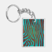 Zebra bruin en Blauwgroen afdrukken Sleutelhanger (Voorkant Links)