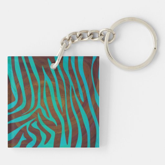 Zebra bruin en Blauwgroen afdrukken Sleutelhanger (Achterkant)