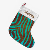 Zebra bruin en Blauwgroen met monogram Grote Kerstsok (Voorkant (Hangend))
