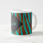 Zebra bruin en Blauwgroen met monogram Jumbo Mok (Voorkant rechts)