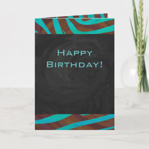 Zebra bruin en Blauwgroen met monogram Kaart
