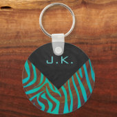 Zebra bruin en Blauwgroen met monogram Sleutelhanger (Voorkant)
