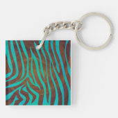 Zebra bruin en Blauwgroen met monogram Sleutelhanger (Achterkant)