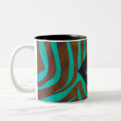 Zebra bruin en Blauwgroen met monogram Tweekleurige Koffiemok (Links)
