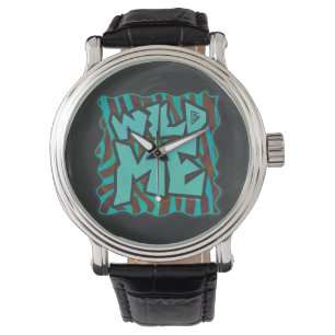 Zebra bruin en Blauwgroen "Wild Me Design" Horloge