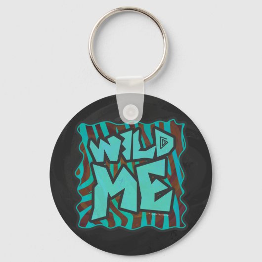 Zebra bruin en Blauwgroen "Wild Me Design" Sleutelhanger (Voorkant)