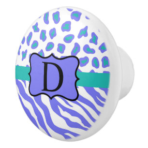 Zebra Cheetah Leopard Skin Monogram Lavender White Keramische Knop