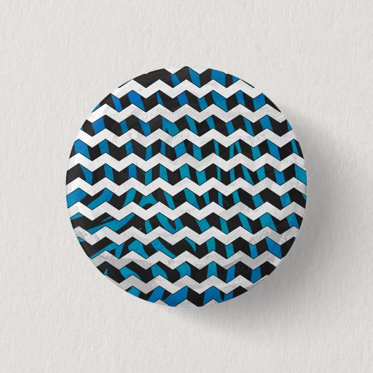 Zebra Chevron Black en Blue Ronde Button 3,2 Cm (Voorkant)