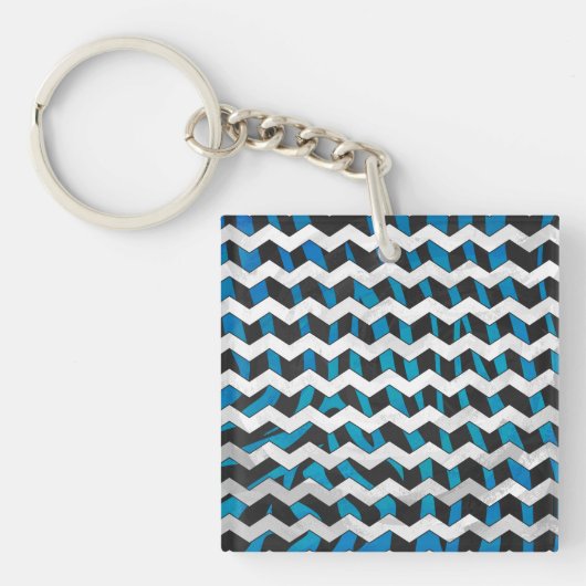 Zebra Chevron Black en Blue Sleutelhanger (Voorkant)