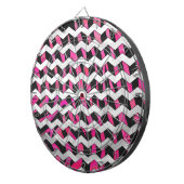 Zebra Chevron Black en Hot Pink Dartbord (Voorkant Rechts)