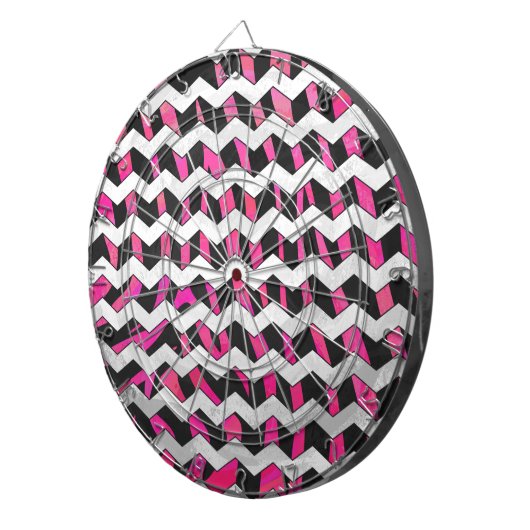 Zebra Chevron Black en Hot Pink Dartbord (Voorkant Rechts)