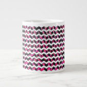 Zebra Chevron Black en Hot Pink Extra Grote Beker (Voorkant)