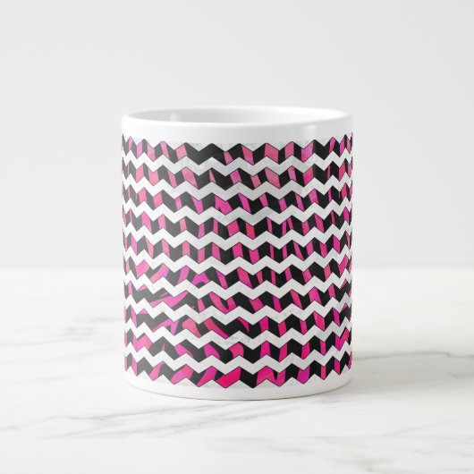 Zebra Chevron Black en Hot Pink Extra Grote Beker (Voorkant)