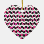 Zebra Chevron Black en Hot Pink Keramisch Ornament (Voorkant)