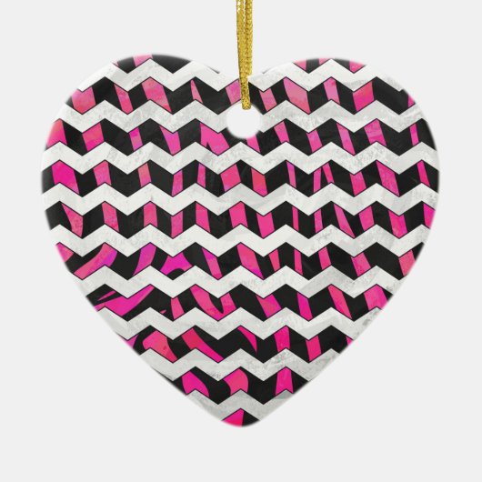 Zebra Chevron Black en Hot Pink Keramisch Ornament (Voorkant)