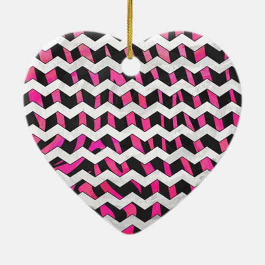 Zebra Chevron Black en Hot Pink Keramisch Ornament (Achterkant)