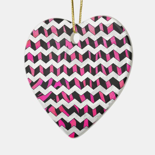 Zebra Chevron Black en Hot Pink Keramisch Ornament (Links)