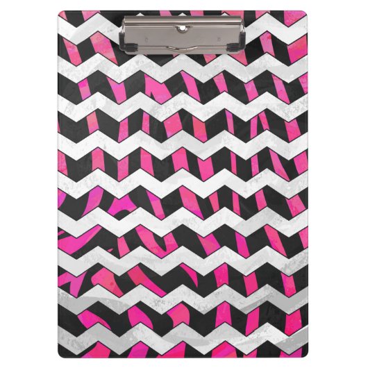 Zebra Chevron Black en Hot Pink Klembord (Voorkant)