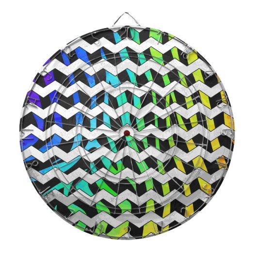 Zebra Chevron Black en Rainbow Print Dartbord (Voorkant)