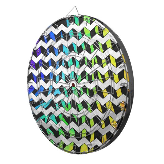 Zebra Chevron Black en Rainbow Print Dartbord (Voorkant Rechts)