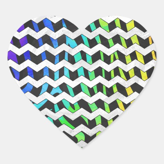 Zebra Chevron Black en Rainbow Print Hart Sticker (Voorkant)