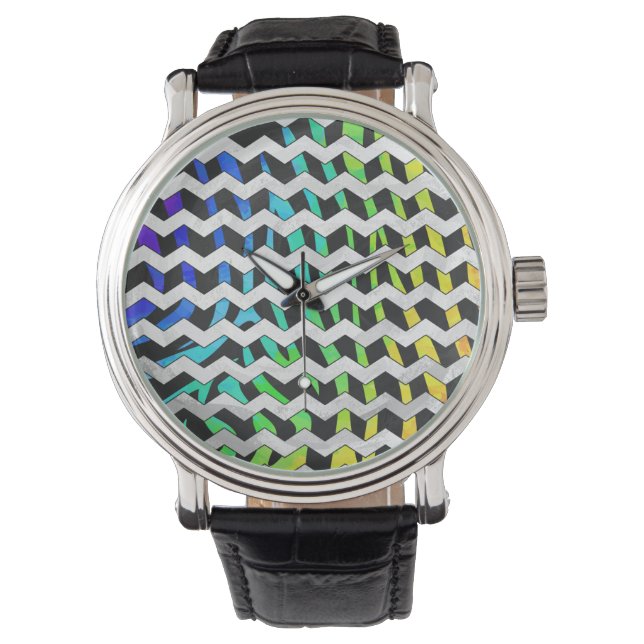 Zebra Chevron Black en Rainbow Print Horloge (Voorkant)