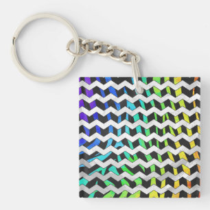 Zebra Chevron Black en Rainbow Print Sleutelhanger