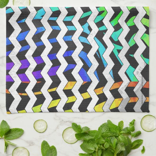 Zebra Chevron Black en Rainbow Print Theedoek (Gevouwen)