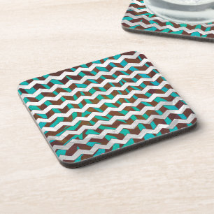 Zebra Chevron Brown en Blauwgroen print Bier Onderzetter