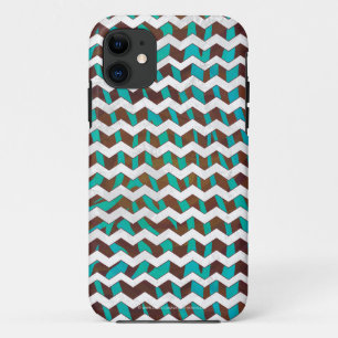 Zebra Chevron Brown en Blauwgroen print iPhone 11 Hoesje