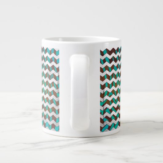 Zebra Chevron Brown en Blauwgroen print Jumbo Beker (Achterkant)