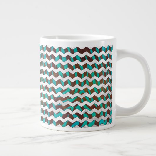 Zebra Chevron Brown en Blauwgroen print Jumbo Beker (Rechts)