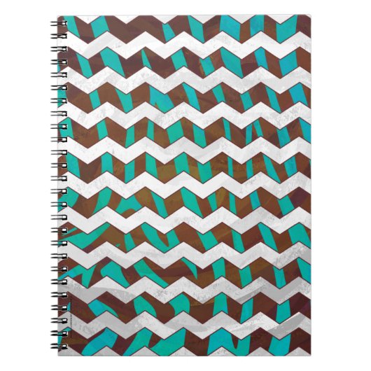 Zebra Chevron Brown en Blauwgroen print Notitieboek (Voorkant)
