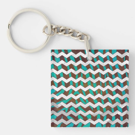 Zebra Chevron Brown en Blauwgroen print Sleutelhanger (Voorkant)