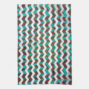 Zebra Chevron Brown en Blauwgroen print Theedoek
