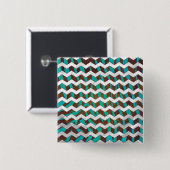 Zebra Chevron Brown en Blauwgroen print Vierkante Button 5,1 Cm (Voorkant /achterkant)