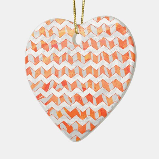 Zebra Chevron Oranje en wit Keramisch Ornament (Links)