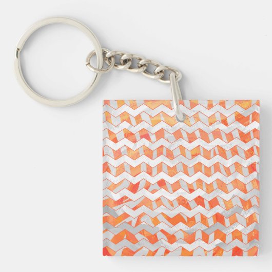 Zebra Chevron Oranje en wit Sleutelhanger (Voorkant)