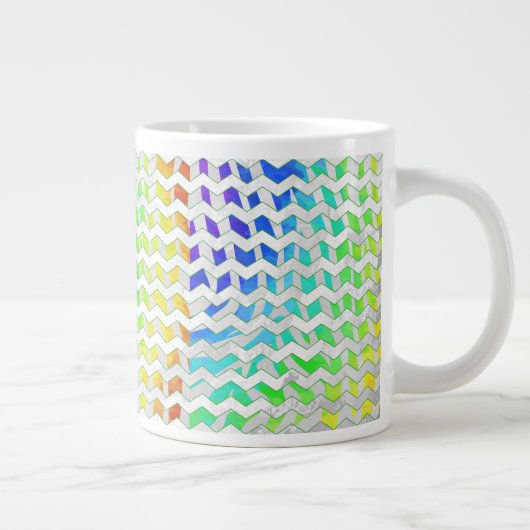 Zebra Chevron Rainbow en White Print Extra Grote Mok (Rechts)