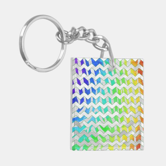 Zebra Chevron Rainbow en White Print Sleutelhanger (Voorkant Links)