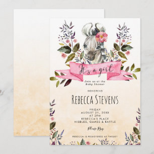 zebra cub bloemenmeisje baby shower uitnodiging