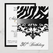 Zebra Damask Fabulous 30th Birthday Party Kaart (Voorkant / Achterkant)