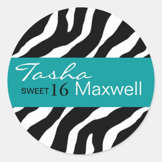 Zebra Damask Fabulous Sweet 16 Party Sticker (Voorkant)