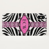 Zebra Deco Pink Diamond Monogram Case-Mate iPhone Case (Achterkant (horizontaal))