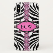 Zebra Deco Pink Diamond Monogram Case-Mate iPhone Case (Achterkant)