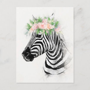 Zebra die een bloemkroon-kroonportret voeren briefkaart